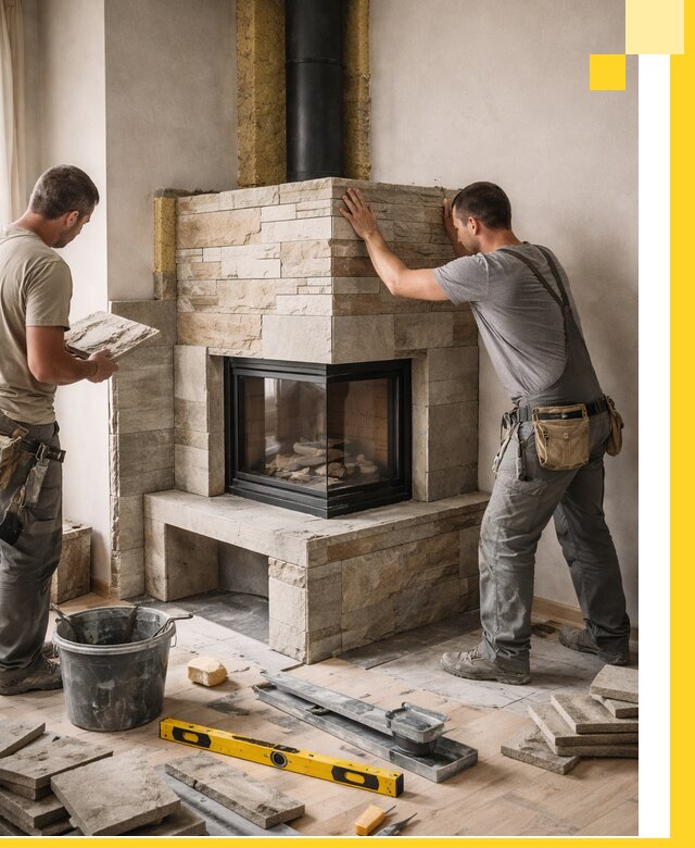 Угловые камины под ключ проект, монтаж и отделка в Кохме