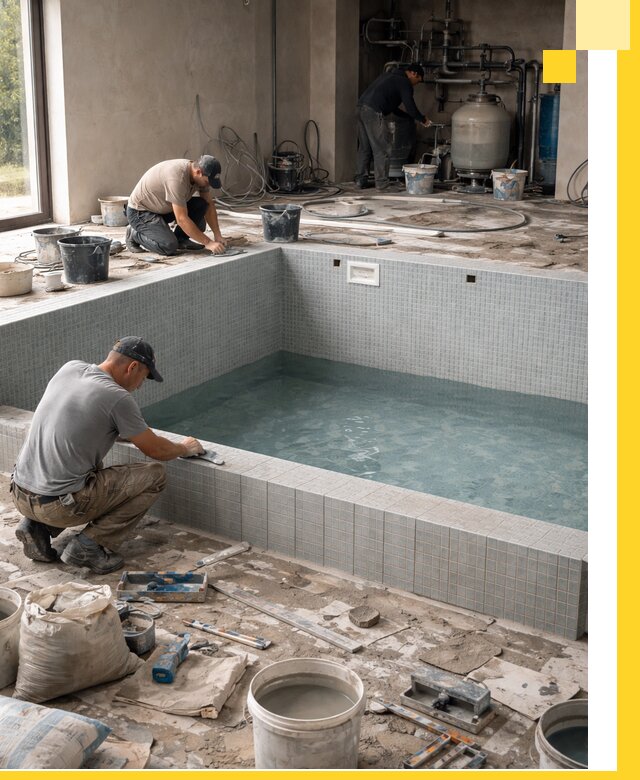 Строительство и монтаж бассейнов в помещении в Кохме