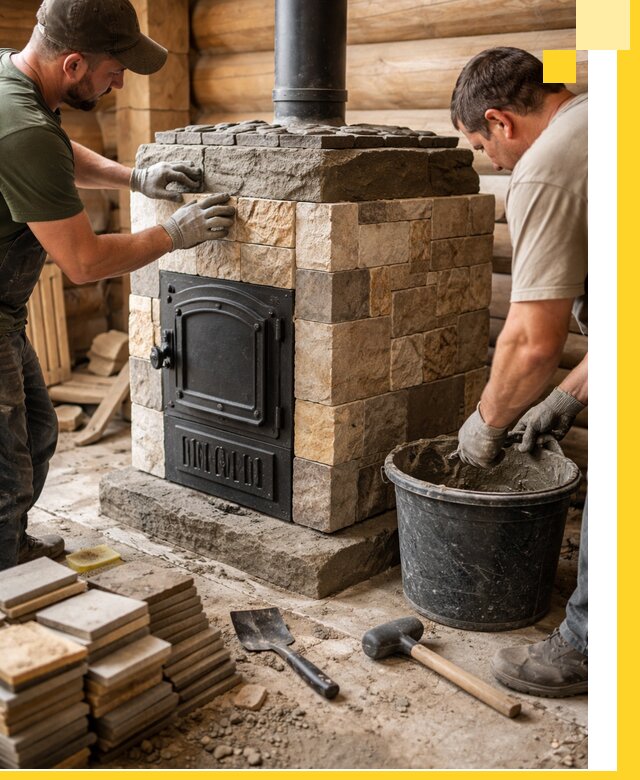 Облицовка банной печи под ключ в Кохме: камень и плитка