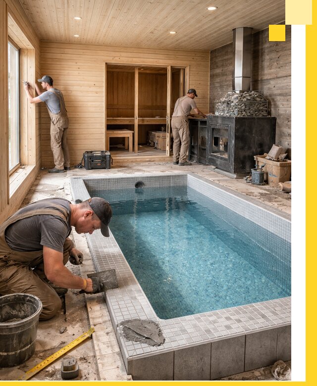 Проект бани с бассейном и сауной в Кохме под ключ