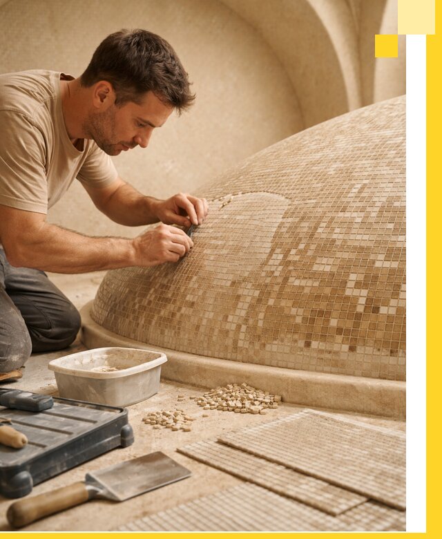 Профессиональная укладка мозаики для хамама под ключ в Кохме